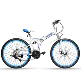 Mountain Bikes Bike Mountain Bikes Folding Unisex Variable Speed Bicycle, Double Shock Absorption and Double Disc Brake, Suitable for Wasteland, Road (Color : White blue, Size : 24 inch)