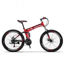 Hxx Bike Mountain Folding Bicycle, 26" Front And Rear Mechanical Disc Brakes High Carbon Steel Frame Bicycle 21 Speed Double Suspension 4 Link Folding Shock Absorber Student Off Road Bicycle, Red