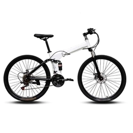  Folding Bike Mountain Folding Bicycle, 26-Inch 21-Speed Spoke Wheel with Variable Speed Double Shock Absorber Bicyclemountain Folding Bicycle Fast Folding, Easy To Carry, White