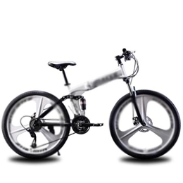 Folding Bike Mountain Folding Bike, 26-Inch Variable Speed Double Shock Absorber Bikemountain Folding Bike Quickly Folds, Easy to Carry, Thickened Tubing, White