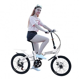 CXSMKP Bike Mountain Folding Bike for Youth And Adult, 20In 6 Speed Carbon Steel Mountain Bike, Mini Foldable Student Bicycle Full Suspension MTB, Lightweight And More Durable (White)