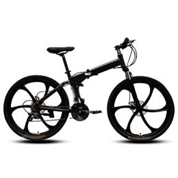  Folding Bike Mountain Folding Bike, Six-Cutter Wheel 26 Inch 21-Speed Top with Variable Speed Double Shock Absorber Bicyclemountain Folding Bike Fast Folding, Easy to Carry, Thickened Tubing, Black