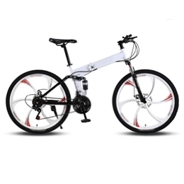  Folding Bike Mountain Folding Bike, Six-Cutter Wheel 26 Inch 24 Speed Top with Variable Speed Double Shock Absorbermountain Folding Bike Fast Folding, Easy To Carry, Thickened Tubing, White