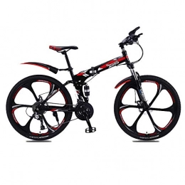 CXSMKP Bike Mountain Folding Bike Unisex Adult, 21 Speed Foldable Bike, Dual Disc Brake, Full Spspension, High Carbon Steel, Lightweight City Commuter Bike, 6 spoke, 24inch