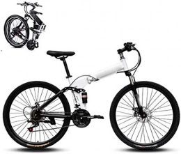 klt Bike Mountain Trail Bike Folding Bike for Adults Men and Women 27 Speed 26-Inches Wheels Dual Disc Brake Folding Bike Bicycle Fat Tire High Carbon Steel Frame MTB Damping Bicycle Urban Bike-White