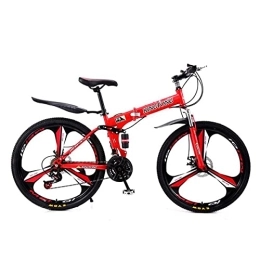 MQJ Bike MQJ 26-Inch Wheels Foldable Mountain Bike Carbon Steel Frame with Shock-Absorbing Front Fork 21-Speed with Mechanical Disc Brakes for Adults Mens Womens / Red