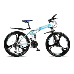 MQJ Folding Bike MQJ 26 Inches Wheel Dual Full Suspension Mens Mountain Bike Folding Carbon Steel Frame 21 / 24 / 27-Speed for Men Woman Adult and Teens / Blue / 24 Speed