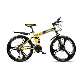 MQJ Folding Bike MQJ 26 Inches Wheel Dual Full Suspension Mens Mountain Bike Folding Carbon Steel Frame 21 / 24 / 27-Speed for Men Woman Adult and Teens / Yellow / 21 Speed
