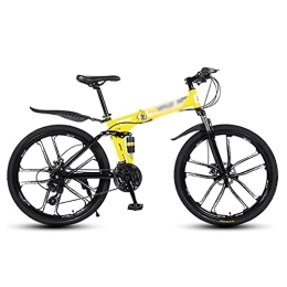 MQJ Bike MQJ Folding Mountain Bike 21 Speed Bicycle 26 Inches Mens MTB Disc Brakes Bicycle for Adults Mens Womens / Yellow / 24 Speed