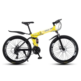 MQJ Bike MQJ Folding Mountain Bike 26 inch Wheels with Double Shock Absorber Design 21 / 24 / 27 Speeds with Dual-Disc Brakes for a Path, Trail & Mountains / Yellow / 24 Speed