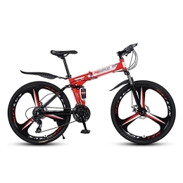 MQJ Bike MQJ MTB Folding 21 / 24 / 27 Speed 26 Inches Wheels Mountain Bike Carbon Steel Frame with Dual-Disc Brakes and Double Shock Absorber / Red / 21 Speed