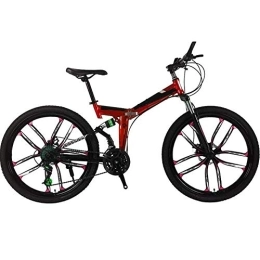 Mrzyzy Bike Mrzyzy Mountain Bike Folding Bikes, 26Inch 21-Speed Mountain Bike for Adult, Double Disc Brake Full Suspension Anti-Slip, Suspension Fork, Lightweight Aluminum Frame (Color : Red, Size : 21 SPEED)