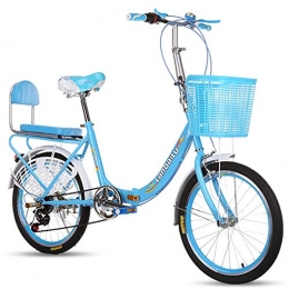 FJW Folding Bike Ms Foldable Bicycle 20 Inch 6 Speed Hardtail Ultralight Frame Carbon Steel Car Commuter City Bike, Blue