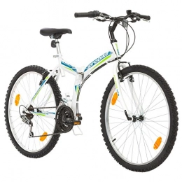 Multibrand Distribution  Multibrand, FOLDING MTB 26, 26 inch, 457mm, Folding Mountain Bike, 18 speed, Unisex, Front+Rear Mudgard, White Gloss Red-Grey (White-Blue-Green)