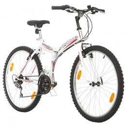 Multibrand Distribution Folding Bike Multibrand, FOLDING MTB 26, 26 inch, 457mm, Folding Mountain Bike, 18 speed, Unisex, Front+Rear Mudgard, White Gloss Red-Grey (White-Red-Grey)