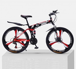 MUYU Folding Bike MUYU Road bike, 21 speed (24 speed, 27 speed, 30 speed) Carbon steel 24 inches Double shock absorption before and after Double disc brake, Red, 21speed