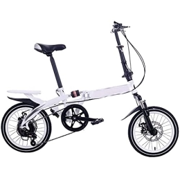 MXCYSJX Folding Bike MXCYSJX 14 / 16Iinch Foldable Bicycle, Variable Speed Portable Double Disc Brake Lightweight Folding Bike for Adult Student Children, 6-Speed Folding Bicycle High Carbon Steel Material, White, 14 inch