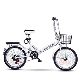 MYRCLMY Folding Bike MYRCLMY Folding Bike, 20 Inch Lightweight Mini Small Portable Bicycle Adult Student Folding Speed Bicycle Shockabsorption Encrypted Spoke Wheel, White