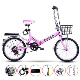 MYRCLMY Folding Bike MYRCLMY Folding Bike, 20 Inch Lightweight Mini Small Portable Bicycle Adult Student Folding Speed Bicycle Shockabsorption Outdoor Sports, Work, School, Pink