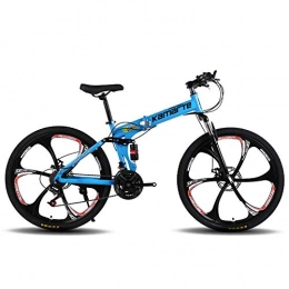 MYRCLMY Bike MYRCLMY Mountain Bike Bicycle Six Cutter Wheel Folding 24 Inch Shock Speed Dual Disc Brakes Variable Speed Folding Bicycle Thick High Carbon Steel Shock Absorption, Blue, 27 speed