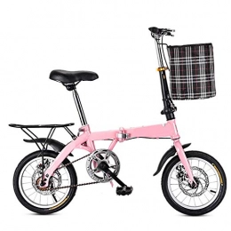 MYRCLMY Bike MYRCLMY Small Foldable Bicycle Folding Carbon Steel Material To Work Student To School Bicycle Single Speed Disc Brake with Rear Seat And Basket, Pink, 16inch