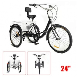 N-A Tricycle Adult 24 3 Wheel 7 speed bicycle folding tricycle with backrest and shopping basket black