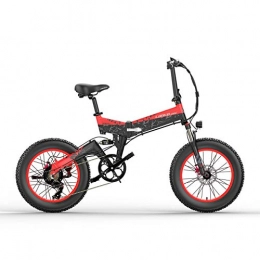 Nbrand X3000 20 inch Folding Electric Mountain Bike, 4.0 Fat Tire Snow Bike, 48V Lithium Battery, 5 Level Pedal Assist Bicycle (Black Red, 500W 10.4Ah)