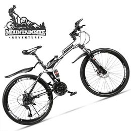 NENGGE Folding Bike NENGGE 24 Inch Mountain Bike for Adult Men Women, All Terrain Off-Road Foldable Mountain Bicycle with Dual Suspension & Disc Brake, Adjustable Seat & High Carbon Steel Frame, Spoke White, 24 Speed