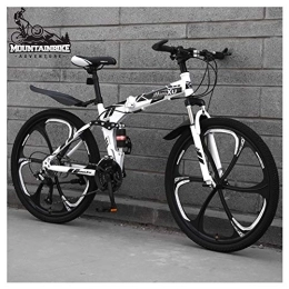NENGGE Bike NENGGE 26 Inch Mountain Trail Bike for Adults Men and Women, Dual Suspension Mountain Bicycle with Disc Brakes, Foldable High Carbon Steel Frame, Adjustable Seat, White 6 Spoke, 27 Speed