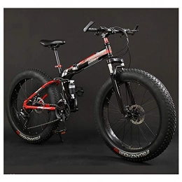 NENGGE Bike NENGGE Adult Mountain Bikes, Foldable Frame Fat Tire Dual-Suspension Mountain Bicycle, High-carbon Steel Frame, All Terrain Mountain Bike, 26" Red, 30 Speed