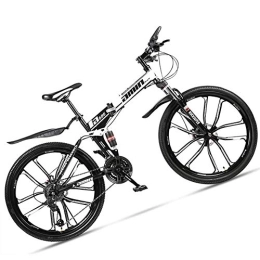 NENGGE Bike NENGGE Dual-Suspension Foldable Mountain Bike 26 Inch for Adult Men and Women, Boy Girl Off-Road Mountain Bicycle with Disc Brake, High Carbon Steel Frame & Adjustable Seat, 10 Spoke White, 30 Speed