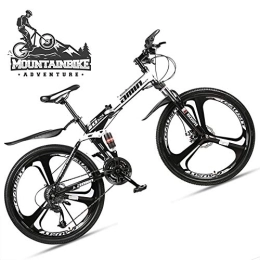 NENGGE  NENGGE Dual-Suspension Foldable Mountain Bike 26 Inch for Adult Men and Women, Boy Girl Off-Road Mountain Bicycle with Disc Brake, High Carbon Steel Frame & Adjustable Seat, 3 Spoke White 1, 30 Speed