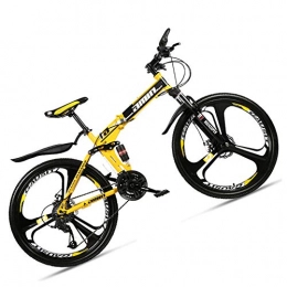 NENGGE Bike NENGGE Dual-Suspension Foldable Mountain Bike 26 Inch for Adult Men and Women, Boy Girl Off-Road Mountain Bicycle with Disc Brake, High Carbon Steel Frame & Adjustable Seat, 3 Spoke Yellow 1, 21 Speed