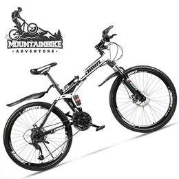 NENGGE Bike NENGGE Dual-Suspension Foldable Mountain Bike 26 Inch for Adult Men and Women, Boy Girl Off-Road Mountain Bicycle with Disc Brake, High Carbon Steel Frame & Adjustable Seat, Spoke White, 24 Speed