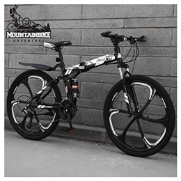 NENGGE Folding Bike NENGGE Dual Suspension Mountain Trail Bike 24 Inch for Adult Men and Women, Foldable Mountain Bicycle with Disc Brakes, High Carbon Steel Frame & Adjustable Seat, Black 6 Spoke, 21 Speed