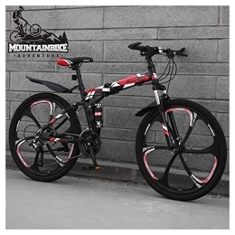 NENGGE Bike NENGGE Dual Suspension Mountain Trail Bike 24 Inch for Adult Men and Women, Foldable Mountain Bicycle with Disc Brakes, High Carbon Steel Frame & Adjustable Seat, Red 6 Spoke, 27 Speed
