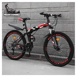 NENGGE Folding Bike NENGGE Dual Suspension Mountain Trail Bike 24 Inch for Adult Men and Women, Foldable Mountain Bicycle with Disc Brakes, High Carbon Steel Frame & Adjustable Seat, Red Spoke, 24 Speed