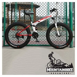 NENGGE Bike NENGGE Folding Mountain Bikes with Dual-Suspension & Mechanical Disc Brakes for Adults Men Women, Fat Tire Anti-Slip Mountain Bicycle, High Carbon Steel, Adjustable Seat, Red, 24 Inch 21 Speed