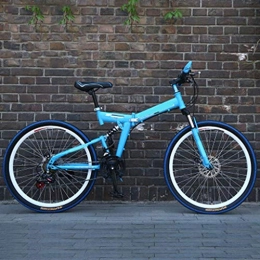Nfudishpu Folding Bike Nfudishpu Mens Mountain Bike Biking 24 / 26 Inch 21 Speed Folding Blue Cycle with Disc Brakes, 24 inch