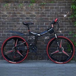 Nfudishpu Bike Nfudishpu Mountain Bike Mens 24 / 26 Inch 21 Speed Folding Black Cycle with Disc Brakes, 24 inch