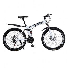 NIMYEE Folding Bike NIMYEE 26 Inch Folding Mountain Bicycle, Trail Bike Folding Outroad Bicycles, Double Duspension, Thickened High Carbon Steel Frame / for Adults Men Women, White, 21 speed