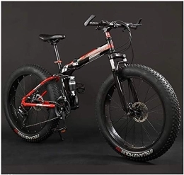 NOLOGO Folding Bike Nologo Bicycle Adult Mountain Bikes, Foldable Frame Fat Tire Dual-Suspension Mountain Bicycle, High-carbon Steel Frame, All Terrain Mountain Bike, 26" Red, 30 Speed, Size:30 Speed