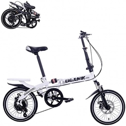 NoMI Bike NoMI Bicycle Folding Adult Bike16-Inch Portable Bicycle, 6-Speed Speed Regulation, Dual Disc Brakes Adjustable Seat Quick Folding Shock-Absorbing Commuter Bike, White