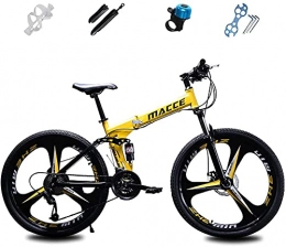 NoMI Folding Bike NoMI MTB City Bicycle Folding Mountain Bike for Adults High Carbon Steel Frame 21 Speed Shock Absorption Safety Dual Disc Brakes System BMX Bikes for Men Women Teens Student 24 / 26 Inch, Yellow, 24inch