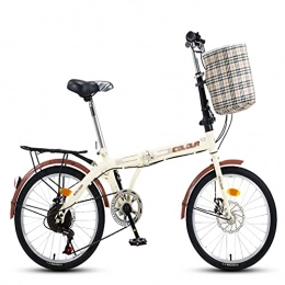 NoMI Folding Bike NoMI Portable Bicycle Ultralight Folding Bikes Male And Female Adult Students And Children Dual Disc Brake Hard High Carbon Streamline Frame Bicycles 20" 7-Speed, beige