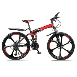AWJK Folding Bike Non-Slip Wear-Resistant Portable Bicycle 24 / 26 Inch Double Shock Absorption Folding Mountain Bike Adult Variable Speed Off-Road Racing, Red, 30 speed (24 inches)
