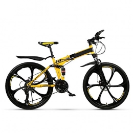 AWJK Bike Non-Slip Wear-Resistant Portable Bicycle 24 / 26 Inch Double Shock Absorption Folding Mountain Bike Adult Variable Speed Off-Road Racing, Yellow, 30 speed (24 inches)
