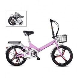 North cool Folding Bike North cool Pink one wheel 16 Inch Folding Bicycle Bike, 6-Speed Foldable Cycling Commuter Bike Women's Adult Student, Lightweight Aluminum Frame Shock (Color : Pink one wheel, Size : 20inch)