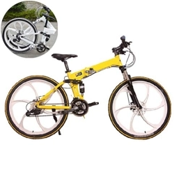 NXX Folding Bike NXX Mountain Bicycle for Men 20 Inch Dual Disc Brake Folding Bike Mountain Bicycle with Front Suspension Adjustable Seat, 7 Speed, 6 Spoke, Yellow