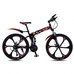 NYPB Bike NYPB Adult Mountain Bike, Dirt Bike Mountain Bike High Carbon Steel Folding Outroad Bicycles with Double Disc Brake 21 / 24 / 27 / 30-Speed Bicycle Full Suspension, Black red C, 30 speed 26in